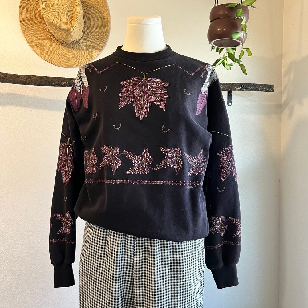Vintage USA 90s Artisans Painted Outdoor Print Crewneck Sweater Size Medium